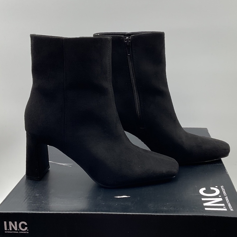 INC International Concepts Odelya Black Square Toe Block Heel Ankle Boots 6M